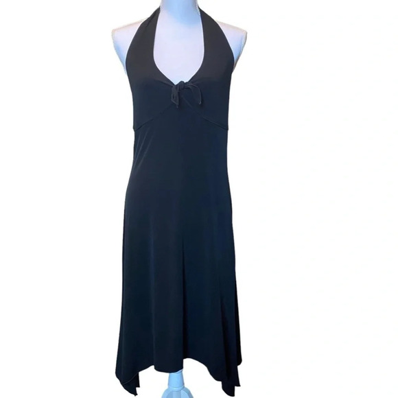 Studio M Women's Black Halter Dress Asymmetrical Hem Size Medium Lined - Picture 1 of 16